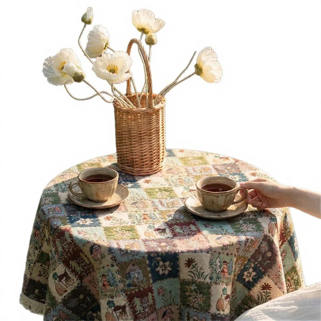Ρουστίκ Τραπεζομάντιλο Jacquard Country Style με Φλοράλ Σχέδιο Ζωγραφικής
