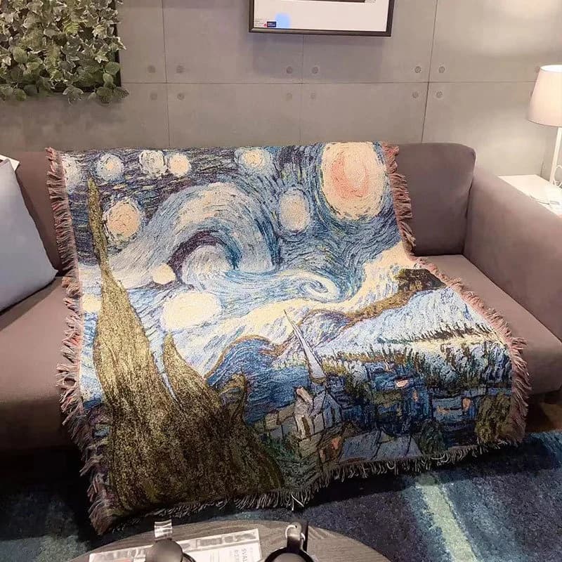 Κουβέρτα Καναπέ Van Gogh Starry Night Μείγμα Βαμβακιού Διακοσμητικό Κάλυμμα