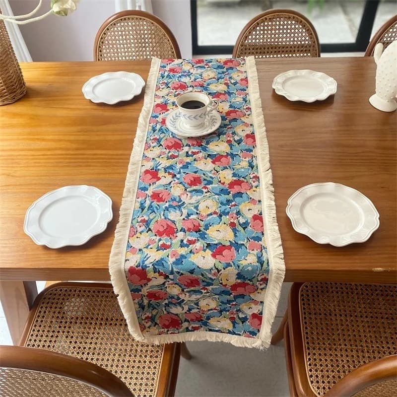 Τραπεζομάντιλο Jacquard από Βαμβάκι και Λινό με Σκανδιναβικό Floral Σχέδιο
