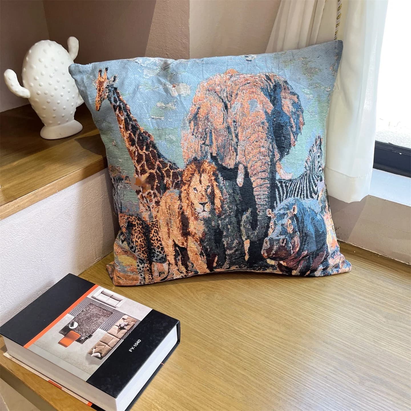 Ρετρό Μαξιλαροθήκη με Animal Print 45x45cm Μείγμα Βαμβακιού
