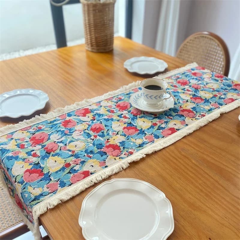 Τραπεζομάντιλο Jacquard από Βαμβάκι και Λινό με Σκανδιναβικό Floral Σχέδιο